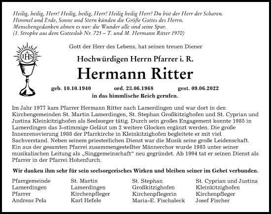 Traueranzeige von Hermann Ritter von Allgäuer Zeitung, Kaufbeuren/Buchloe