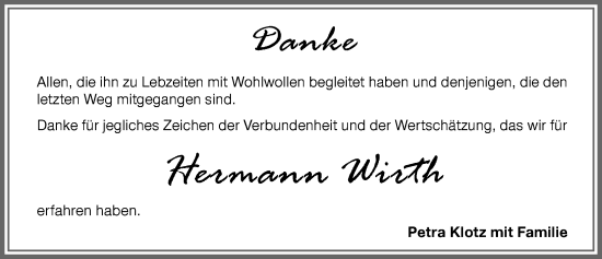 Traueranzeige von Hermann Wirth von Memminger Zeitung