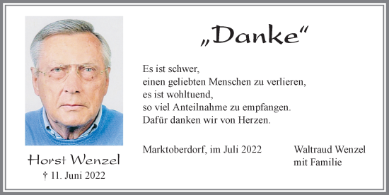 Traueranzeige von Horst Wenzel von Allgäuer Zeitung, Marktoberdorf