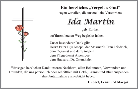 Traueranzeige von Ida Martin von Allgäuer Zeitung, Marktoberdorf