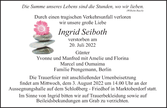 Traueranzeige von Ingrid Seiboth von Allgäuer Zeitung, Marktoberdorf