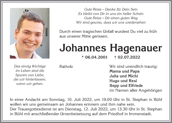 Traueranzeige von Johannes Hagenauer von Allgäuer Anzeigeblatt
