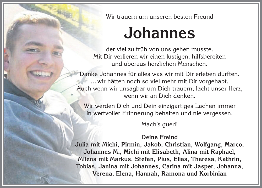  Traueranzeige für Johannes Hagenauer vom 09.07.2022 aus Allgäuer Anzeigeblatt