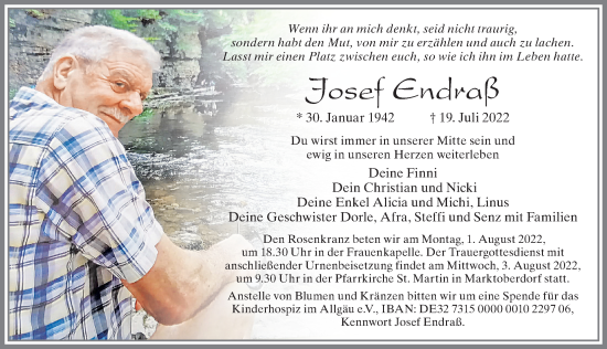 Traueranzeige von Josef Endraß von Allgäuer Zeitung, Marktoberdorf