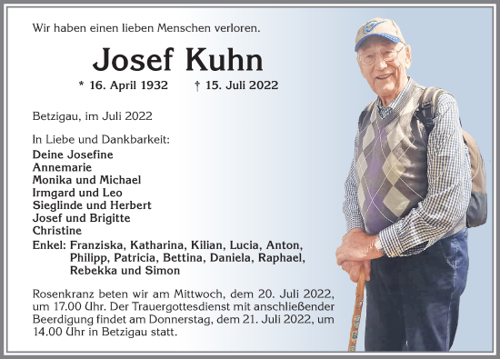 Traueranzeige von Josef Kuhn von Allgäuer Zeitung,Kempten