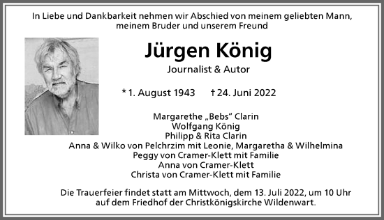 Traueranzeige von Jürgen König von Allgäuer Zeitung, Kaufbeuren/Buchloe