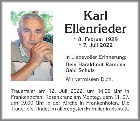 Traueranzeige von Karl Ellenrieder von Allgäuer Zeitung, Kaufbeuren/Buchloe