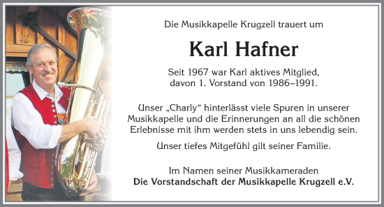 Traueranzeige von Karl Hafner von Allgäuer Zeitung,Kempten
