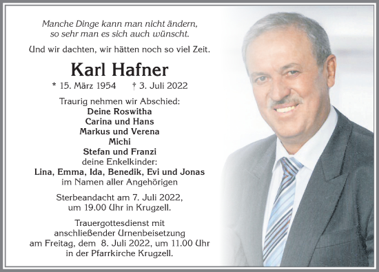 Traueranzeige von Karl Hafner von Allgäuer Zeitung,Kempten