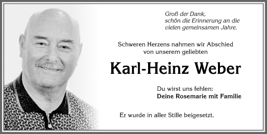Traueranzeige von Karl-Heinz Weber von Allgäuer Zeitung,Kempten