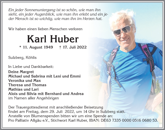 Traueranzeige von Karl Huber von Allgäuer Zeitung,Kempten