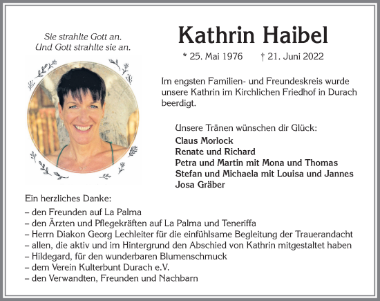 Traueranzeige von Kathrin Haibel von Allgäuer Zeitung,Kempten