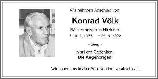 Traueranzeige von Konrad Völk von Allgäuer Zeitung, Füssen