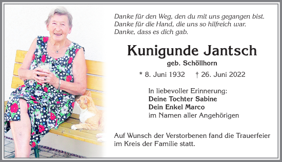 Traueranzeige von Kunigunde Jantsch von Allgäuer Zeitung, Kaufbeuren/Buchloe