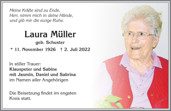 Traueranzeige von Laura Müller von Allgäuer Zeitung,Kempten