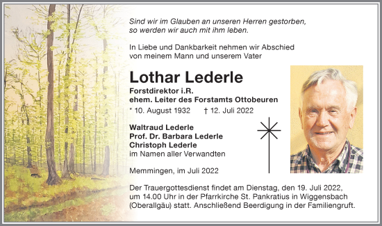 Traueranzeige von Lothar Lederle von Memminger Zeitung