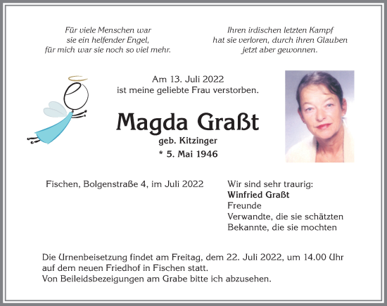 Traueranzeige von Magda Graßt von Allgäuer Anzeigeblatt