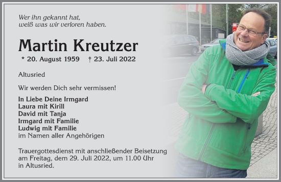 Traueranzeige von Martin Kreutzer von Allgäuer Zeitung,Kempten