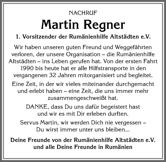 Traueranzeige von Martin Regner von Allgäuer Anzeigeblatt