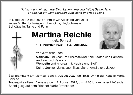 Traueranzeige von Martina Reichte von Memminger Zeitung