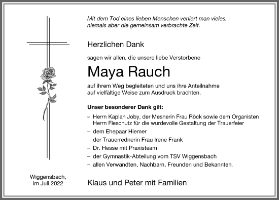 Traueranzeige von Maya Rauch von Allgäuer Zeitung,Kempten