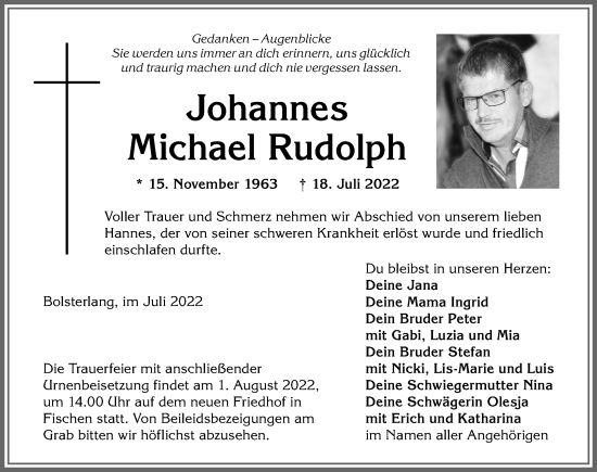 Traueranzeige von Michael Rudolph von Allgäuer Anzeigeblatt