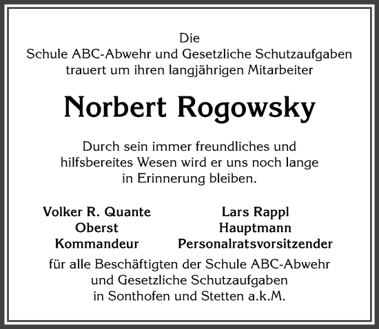 Traueranzeige von Norbert Rogowsky von Allgäuer Anzeigeblatt
