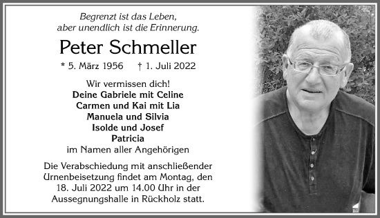 Traueranzeige von Peter Schmeller von Allgäuer Zeitung, Füssen