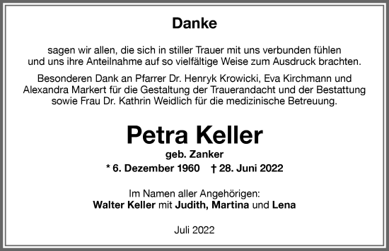 Traueranzeige von Petra Keller von Memminger Zeitung