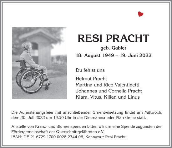 Traueranzeige von Resi Pracht von Allgäuer Zeitung,Kempten