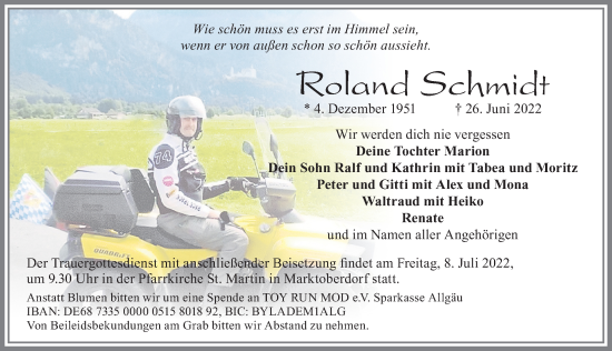 Traueranzeige von Roland Schmidt von Allgäuer Zeitung, Marktoberdorf