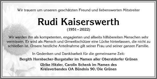 Traueranzeige von Rudi Kaiserswerth von Allgäuer Anzeigeblatt
