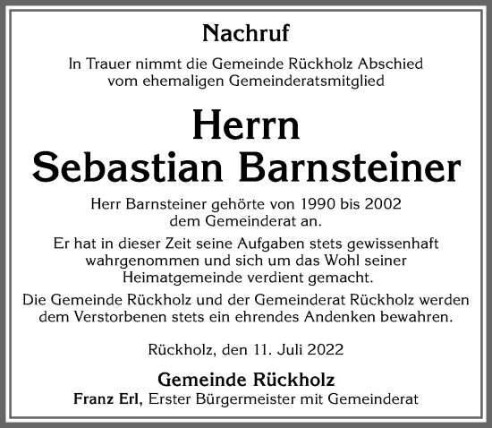 Traueranzeige von Sebastian Barnsteiner von Allgäuer Zeitung, Füssen
