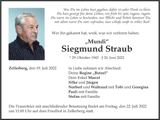 Traueranzeige von Siegmund Straub von Allgäuer Zeitung, Kaufbeuren/Buchloe