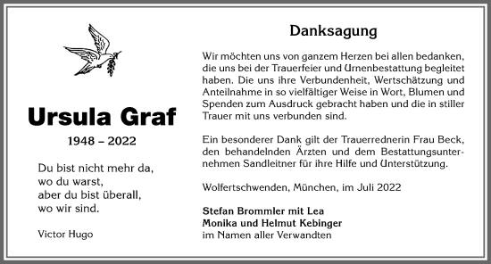 Traueranzeige von Ursula Graf von Memminger Zeitung