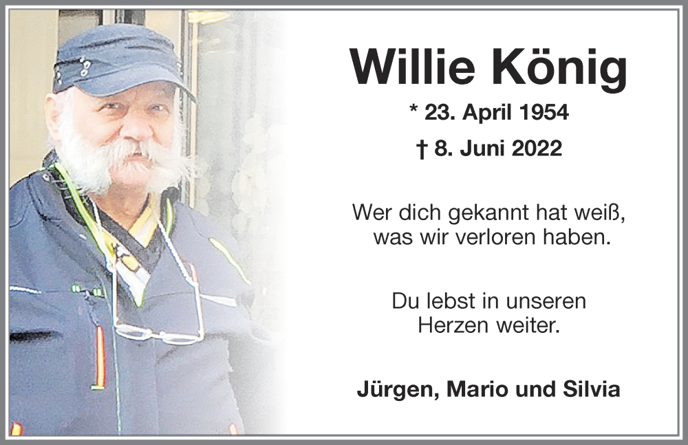  Traueranzeige für Willie König vom 02.07.2022 aus Allgäuer Zeitung, Füssen