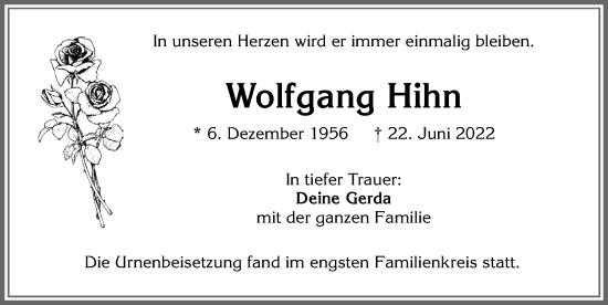Traueranzeige von Wolfgang Hihn von Allgäuer Zeitung,Kempten