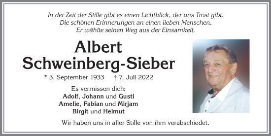 Traueranzeige von Albert Schweinberg-Sieber von Allgäuer Zeitung, Füssen