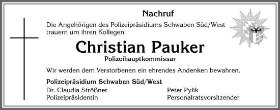 Traueranzeige von Christian Pauker von Allgäuer Anzeigeblatt