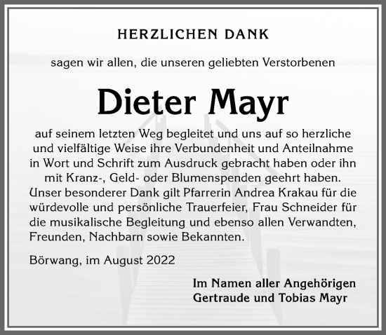Traueranzeige von Dieter Mayr von Allgäuer Zeitung,Kempten