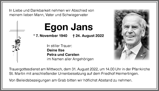 Traueranzeige von Egon Jans von Memminger Zeitung