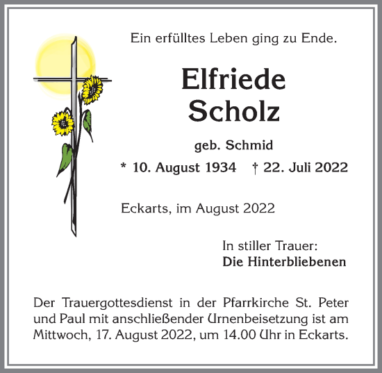 Traueranzeige von Elfriede Scholz von Allgäuer Anzeigeblatt