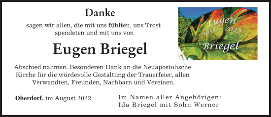 Traueranzeige von Eugen Briegel von Allgäuer Zeitung,Kempten