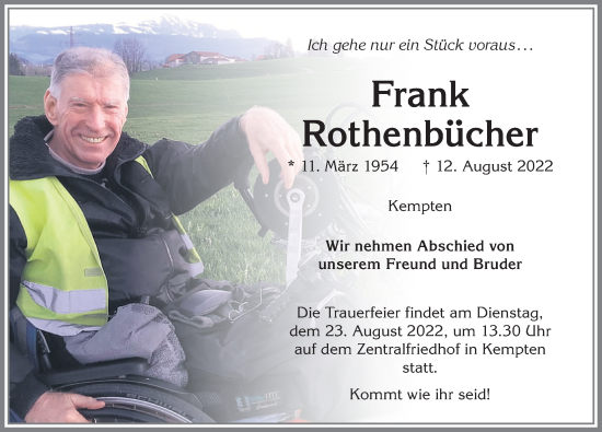 Traueranzeige von Frank Rothenbücher von Allgäuer Zeitung,Kempten