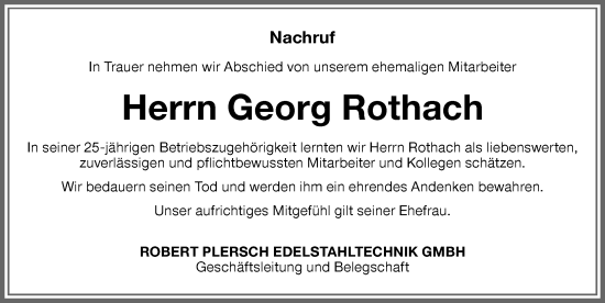 Traueranzeige von Georg Rothach von Memminger Zeitung
