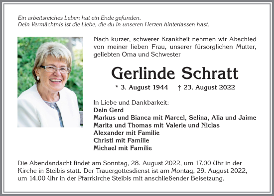 Traueranzeige von Gerlinde Schratt von Allgäuer Anzeigeblatt
