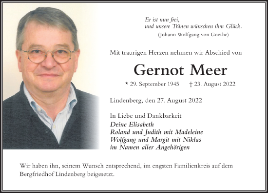 Traueranzeige von Gernot Meer von Der Westallgäuer