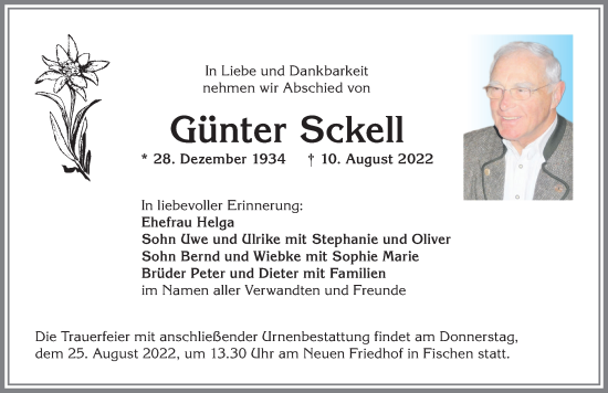 Traueranzeige von Günter Sckell von Allgäuer Anzeigeblatt