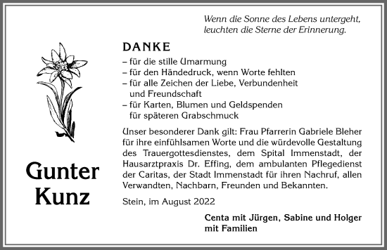 Traueranzeige von Gunter Kunz von Allgäuer Anzeigeblatt
