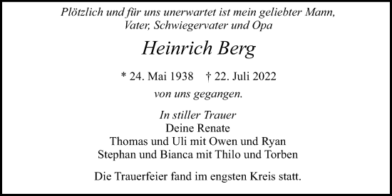 Traueranzeige von Heinrich Berg von Allgäuer Zeitung, Füssen